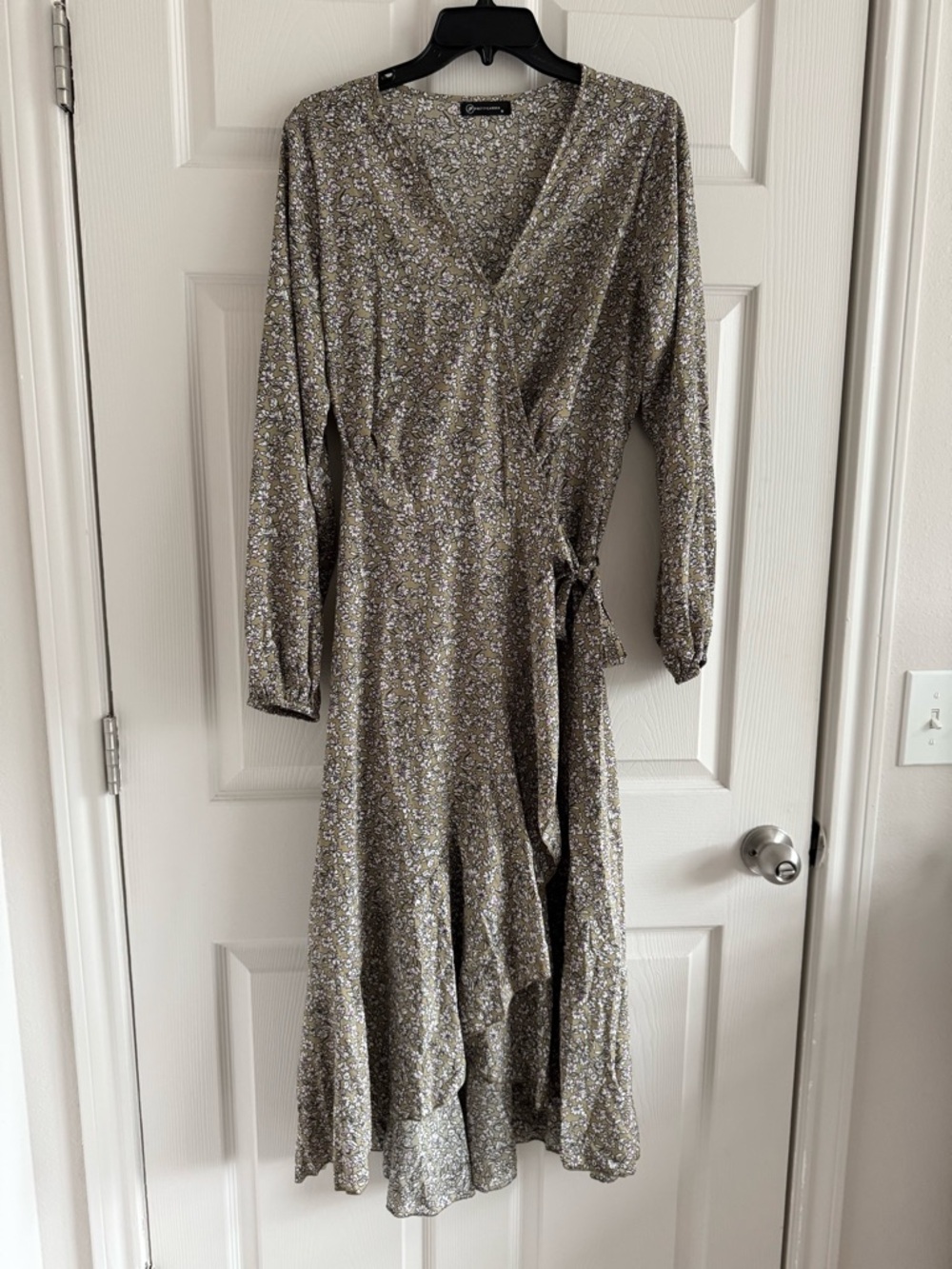 Long Sleeve Floral Wrap Dress with Self-Tie Waist